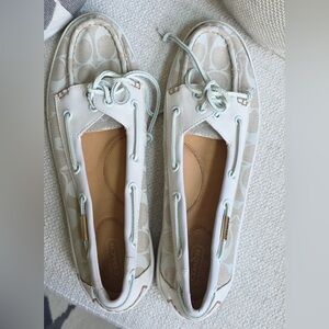 Women COACH Boat Shoes size 11 NEW White and tan leather new